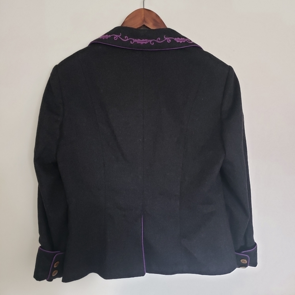Moschino Wool Cashmere Blazer Womens Size 10 US Medium Gray Purple Embroidered - Picture 9 of 16